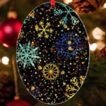 Gold Teal Snowflakes Gold Abstract Christmas UV Print Acrylic Ornament Oval