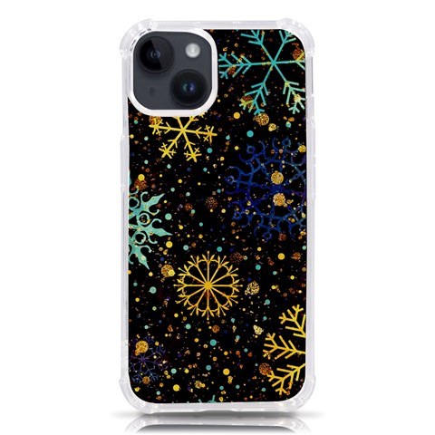 Gold Teal Snowflakes Gold Abstract Christmas iPhone 14 TPU UV Print Case from ArtsNow.com Front