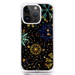 Gold Teal Snowflakes Gold Abstract Christmas iPhone 14 Pro TPU UV Print Case