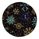 Gold Teal Snowflakes Gold Abstract Christmas Round Glass Fridge Magnet (4 pack)