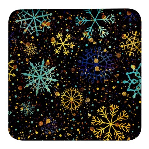 Gold Teal Snowflakes Gold Abstract Christmas Square Glass Fridge Magnet (4 pack) from ArtsNow.com Front