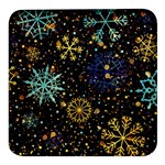 Gold Teal Snowflakes Gold Abstract Christmas Square Glass Fridge Magnet (4 pack)