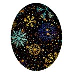 Gold Teal Snowflakes Gold Abstract Christmas Oval Glass Fridge Magnet (4 pack)