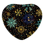 Gold Teal Snowflakes Gold Abstract Christmas Heart Glass Fridge Magnet (4 pack)