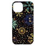 Gold Teal Snowflakes Gold Abstract Christmas iPhone 15 Black UV Print PC Hardshell Case