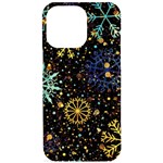 Gold Teal Snowflakes Gold Abstract Christmas iPhone 15 Pro Max Black UV Print PC Hardshell Case