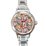 Pattern Kitten Christmas Round Italian Charm Watch