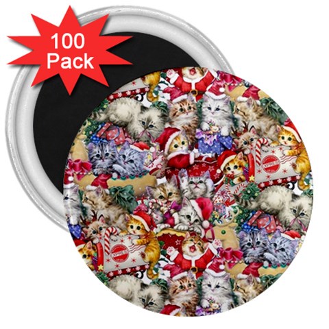 Pattern Kitten Christmas 3  Magnets (100 pack) from ArtsNow.com Front