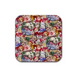 Pattern Kitten Christmas Rubber Coaster (Square)