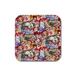 Pattern Kitten Christmas Rubber Square Coaster (4 pack)