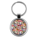 Pattern Kitten Christmas Key Chain (Round)