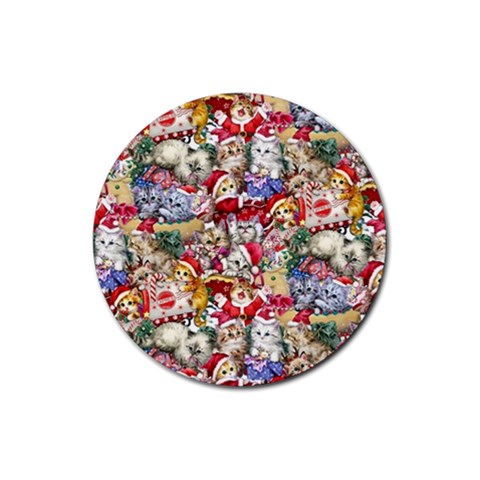 Pattern Kitten Christmas Rubber Coaster (Round) from ArtsNow.com Front