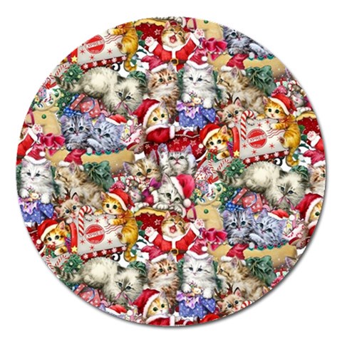 Pattern Kitten Christmas Magnet 5  (Round) from ArtsNow.com Front