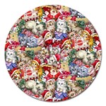 Pattern Kitten Christmas Magnet 5  (Round)