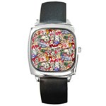 Pattern Kitten Christmas Square Metal Watch