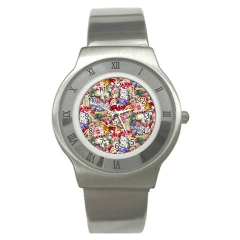 Pattern Kitten Christmas Stainless Steel Watch from ArtsNow.com Front