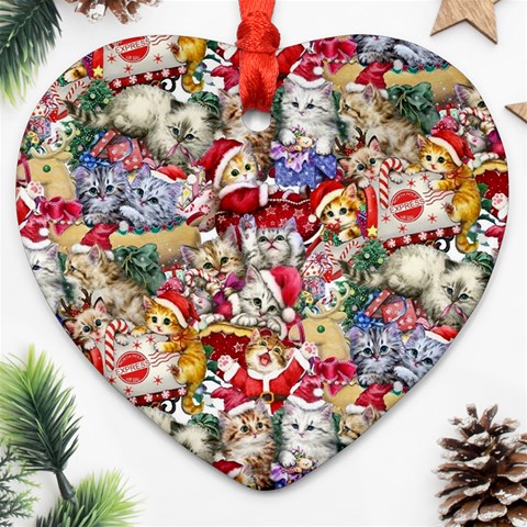 Pattern Kitten Christmas Heart Ornament (Two Sides) from ArtsNow.com Front