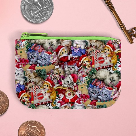 Pattern Kitten Christmas Mini Coin Purse from ArtsNow.com Front