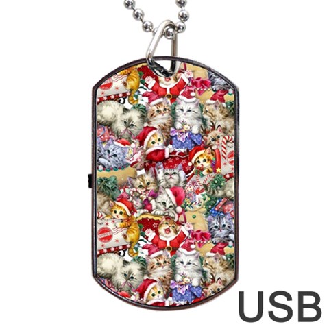 Pattern Kitten Christmas Dog Tag USB Flash (Two Sides) from ArtsNow.com Front