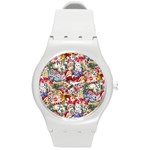 Pattern Kitten Christmas Round Plastic Sport Watch (M)