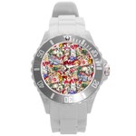 Pattern Kitten Christmas Round Plastic Sport Watch (L)