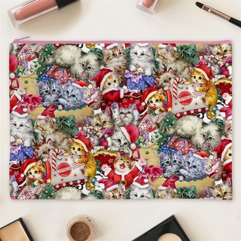 Pattern Kitten Christmas Cosmetic Bag (XXXL) from ArtsNow.com Front