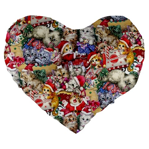 Pattern Kitten Christmas Large 19  Premium Heart Shape Cushions from ArtsNow.com Front