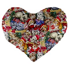 Pattern Kitten Christmas Large 19  Premium Heart Shape Cushions from ArtsNow.com Back