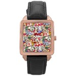 Pattern Kitten Christmas Rose Gold Leather Watch 