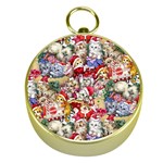 Pattern Kitten Christmas Gold Compasses