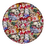 Pattern Kitten Christmas Round Glass Fridge Magnet (4 pack)