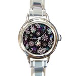 Shiny Winter Snowflake Abstract Christmas Cold Crystal December Round Italian Charm Watch