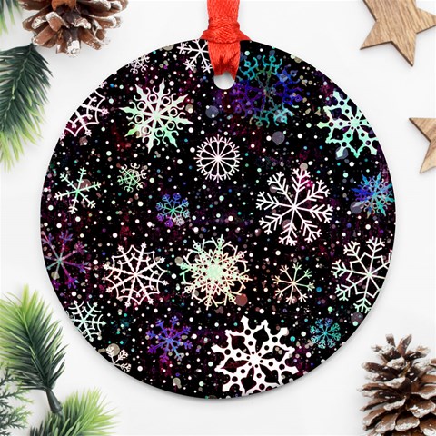 Shiny Winter Snowflake Abstract Christmas Cold Crystal December Ornament (Round) from ArtsNow.com Front