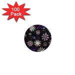 Shiny Winter Snowflake Abstract Christmas Cold Crystal December 1  Mini Magnets (100 pack) 