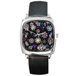 Shiny Winter Snowflake Abstract Christmas Cold Crystal December Square Metal Watch