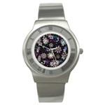 Shiny Winter Snowflake Abstract Christmas Cold Crystal December Stainless Steel Watch