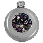 Shiny Winter Snowflake Abstract Christmas Cold Crystal December Round Hip Flask (5 oz)