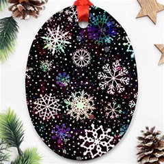 Shiny Winter Snowflake Abstract Christmas Cold Crystal December Oval Ornament (Two Sides) from ArtsNow.com Front