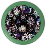 Shiny Winter Snowflake Abstract Christmas Cold Crystal December Color Wall Clock