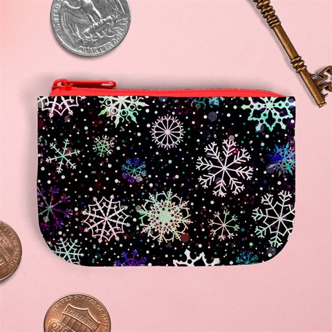 Shiny Winter Snowflake Abstract Christmas Cold Crystal December Mini Coin Purse from ArtsNow.com Front