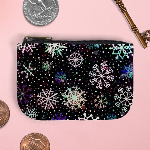 Shiny Winter Snowflake Abstract Christmas Cold Crystal December Mini Coin Purse from ArtsNow.com Front