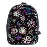 Shiny Winter Snowflake Abstract Christmas Cold Crystal December School Bag (Large)