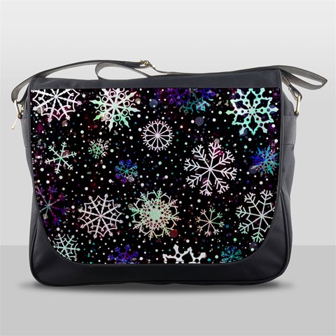 Shiny Winter Snowflake Abstract Christmas Cold Crystal December Messenger Bag from ArtsNow.com Front