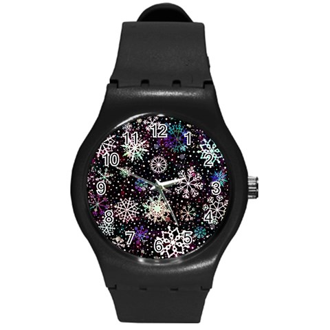 Shiny Winter Snowflake Abstract Christmas Cold Crystal December Round Plastic Sport Watch (M) from ArtsNow.com Front