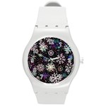 Shiny Winter Snowflake Abstract Christmas Cold Crystal December Round Plastic Sport Watch (M)