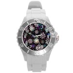 Shiny Winter Snowflake Abstract Christmas Cold Crystal December Round Plastic Sport Watch (L)