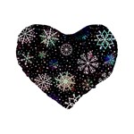 Shiny Winter Snowflake Abstract Christmas Cold Crystal December Standard 16  Premium Heart Shape Cushions