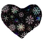 Shiny Winter Snowflake Abstract Christmas Cold Crystal December Large 19  Premium Heart Shape Cushions