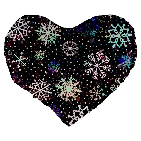 Shiny Winter Snowflake Abstract Christmas Cold Crystal December Large 19  Premium Heart Shape Cushions from ArtsNow.com Back