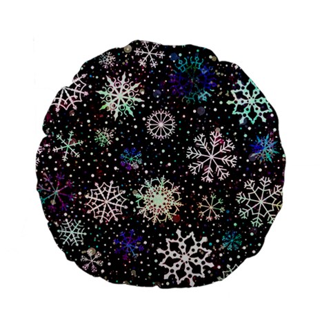 Shiny Winter Snowflake Abstract Christmas Cold Crystal December Standard 15  Premium Flano Round Cushions from ArtsNow.com Back